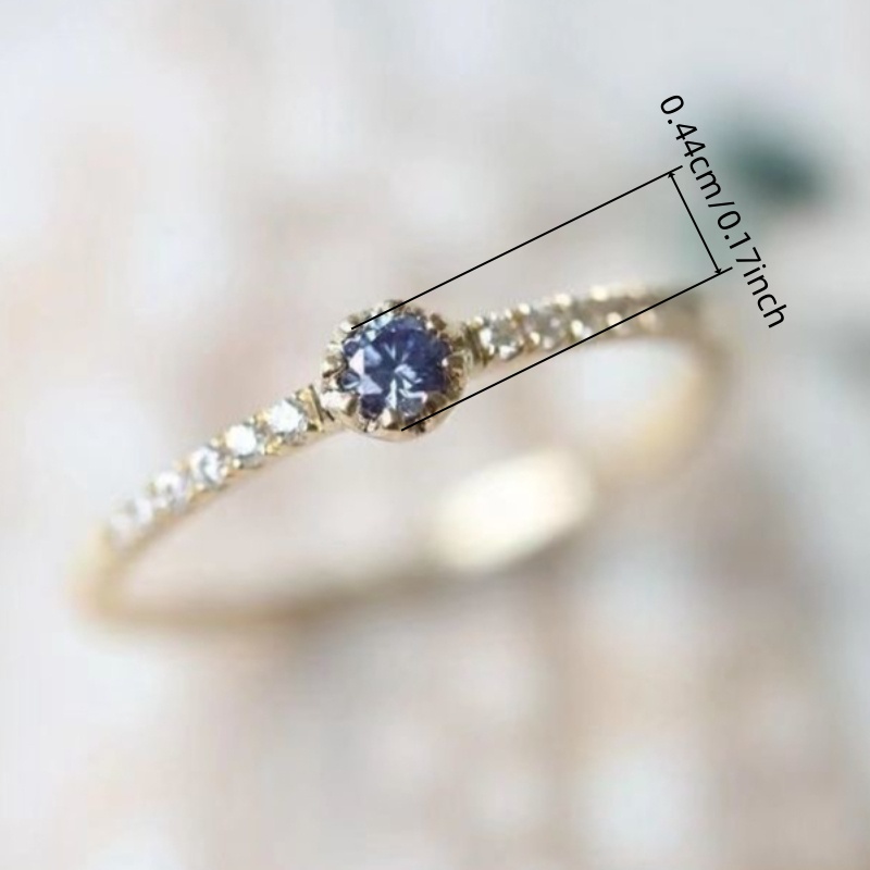 Vintage Inlay Blue Zirconia Solitaire Ring, Elegant Dainty Band